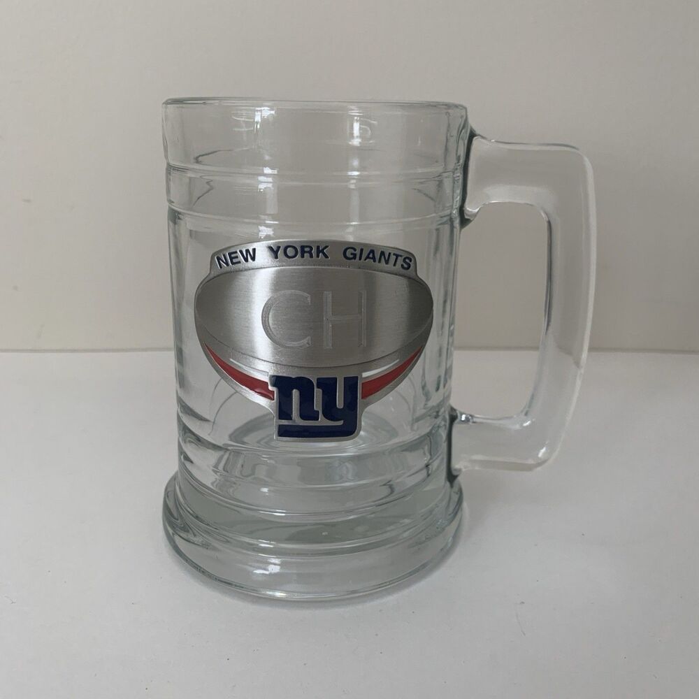New York Giants NFL Beer Mug Clear Glass CH Engraved Initials Things Remembered